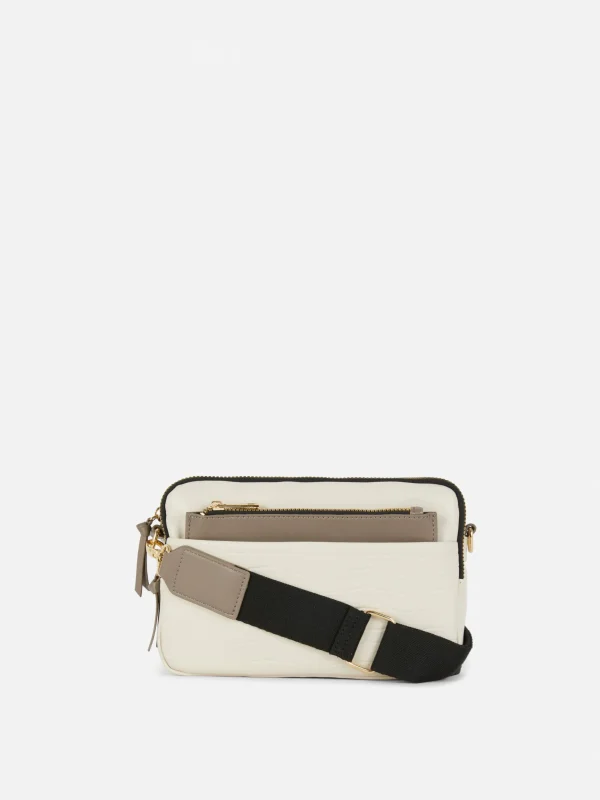 Primark Faux Croc Double Zip Camera Bag Ivory Clearance