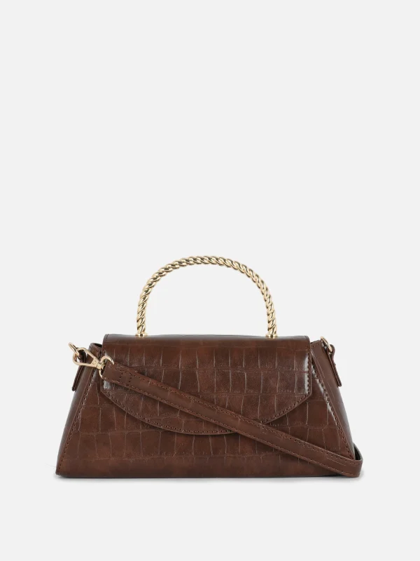 Primark Faux Croc Metal Handle Crossbody Bag Brown Best Sale