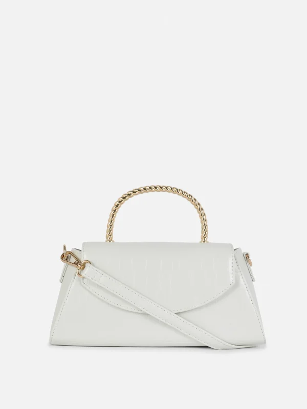 Primark Faux Croc Metal Handle Crossbody Bag Ivory Flash Sale