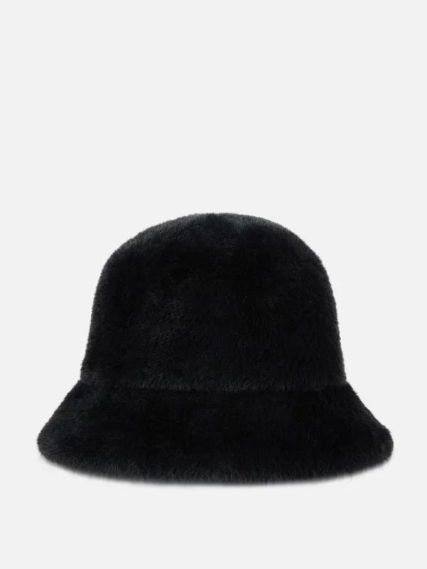 Primark Faux Fur Bucket Hat Black New
