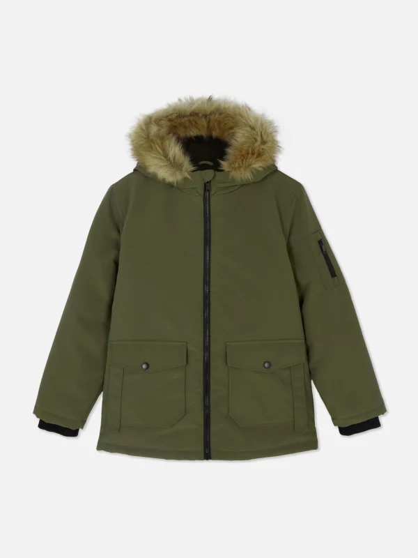 Primark Faux Fur Hood Parka Olive Sale
