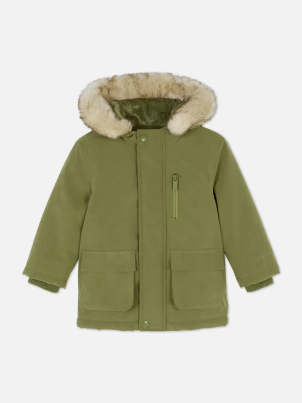 Primark Faux Fur Hooded Parka Green Sale