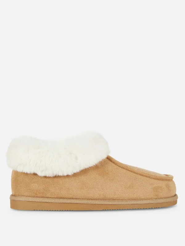 Primark Faux Fur Lined Moccasin Slippers Brown Clearance