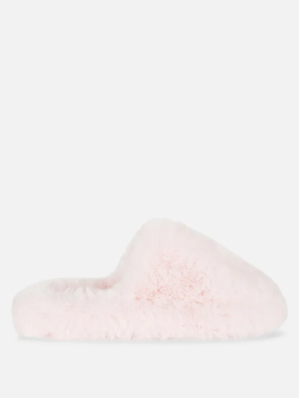 Primark Faux Fur Mule Slippers Light Pink Flash Sale