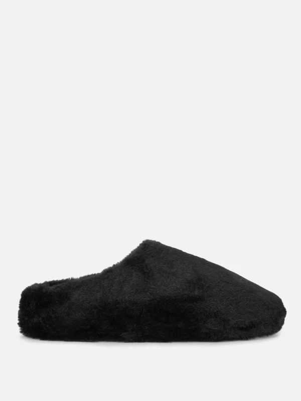 Primark Faux Fur Mule Slippers Black Cheap