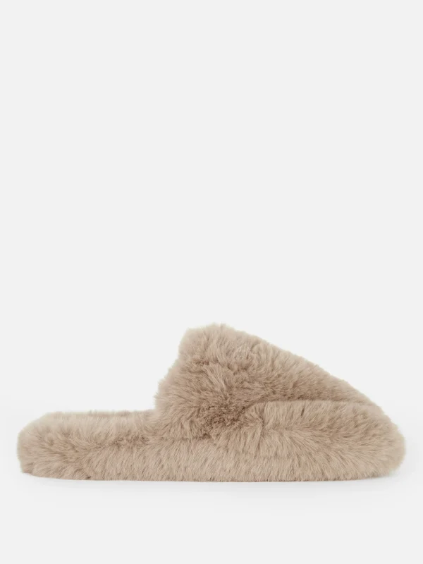 Primark Faux Fur Mule Slippers Brown Best Sale