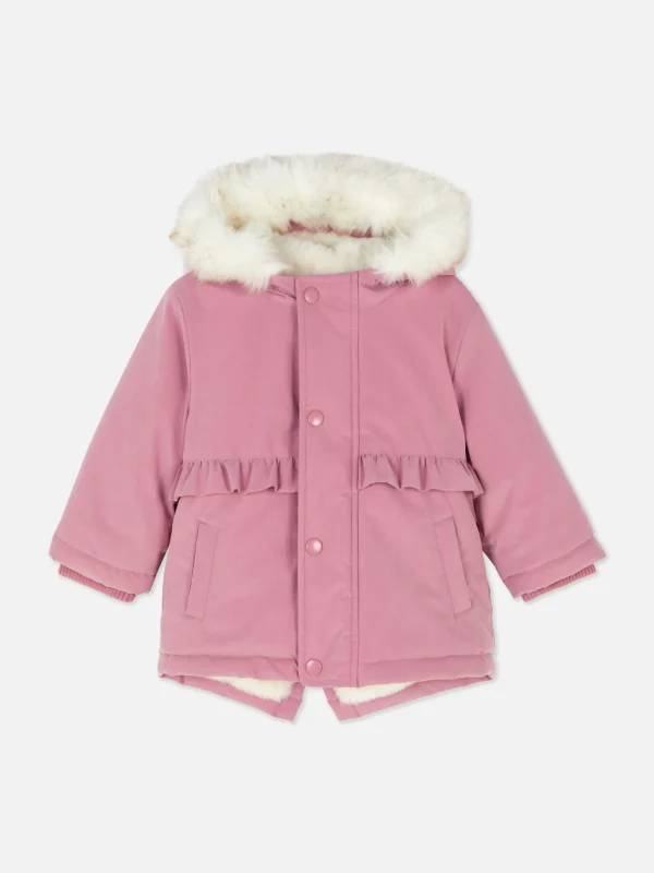 Primark Faux Fur Parka Coat Pink Fashion
