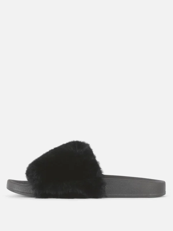 Primark Faux Fur Slides Black Cheap
