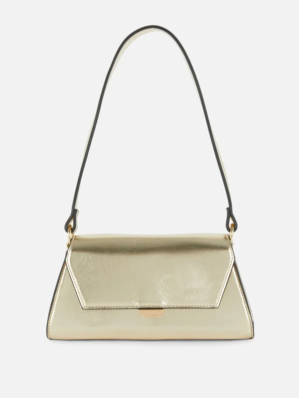 Primark Faux Leather Flap Over Shoulder Bag Gold Cheap