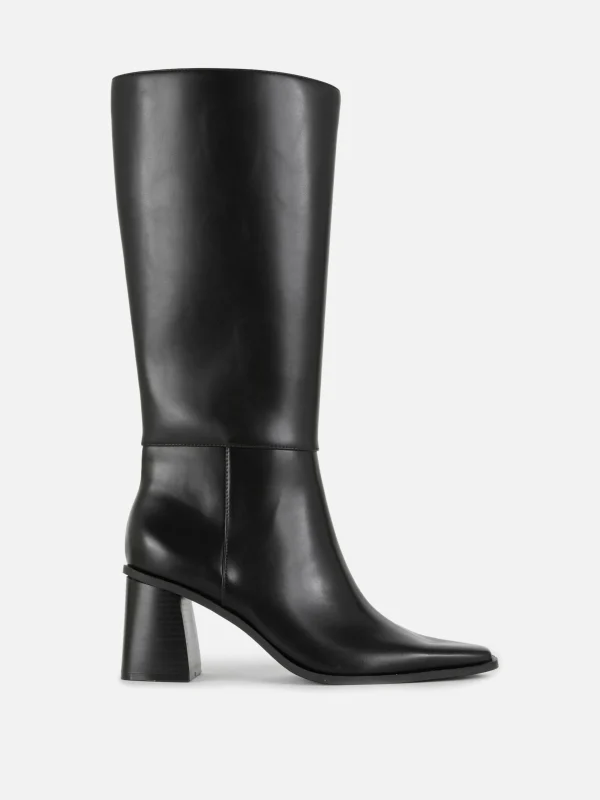 Primark Faux Leather Heeled Knee Boots Black Discount