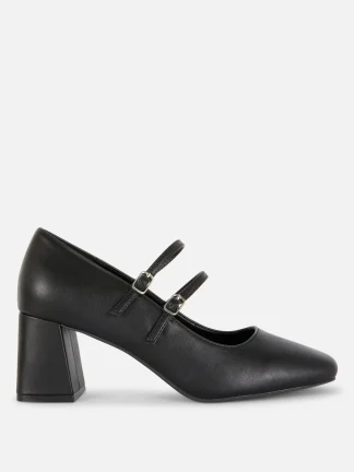 Primark Faux Leather Heeled Mary Janes Black Shop