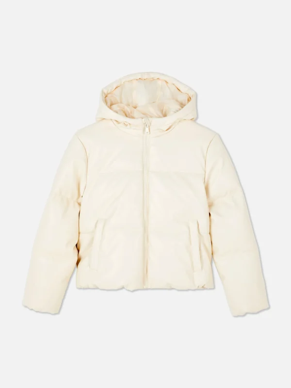 Primark Faux Leather Puffer Jacket Cream Fashion