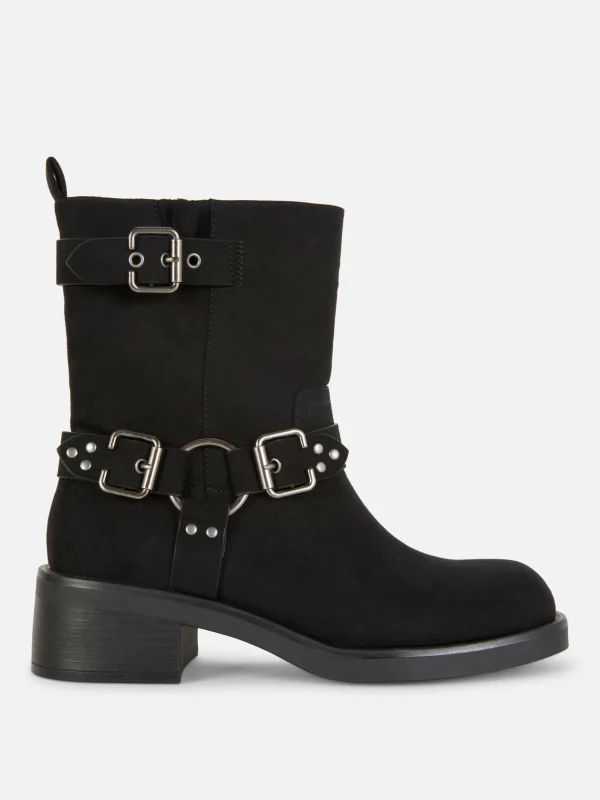 Primark Faux Suede Biker Boots Black Discount