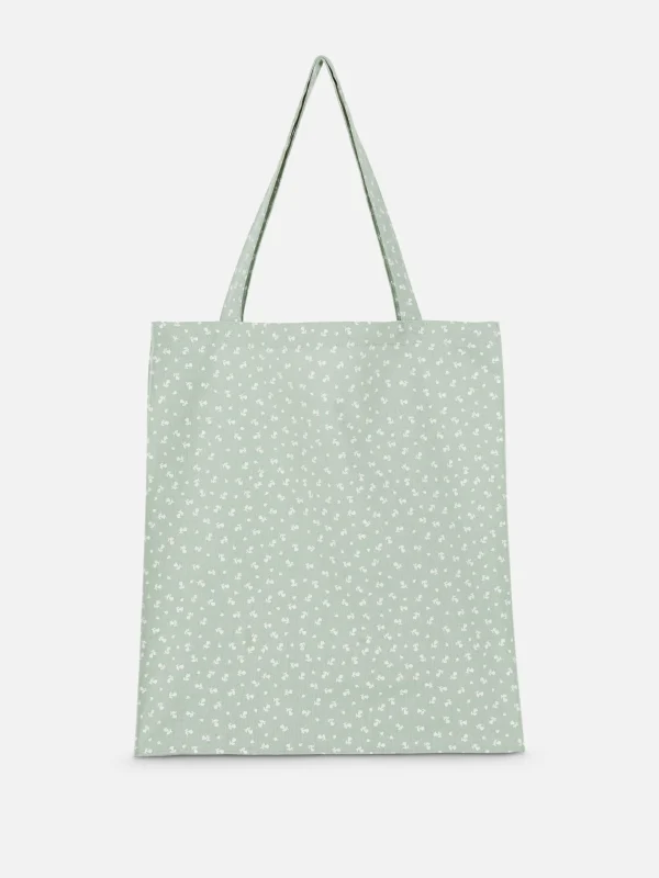 Primark Floral Cotton Canvas Shopper Light Green Best