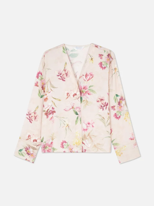 Primark Floral Satin V-Neck Pajama Top Pink Hot