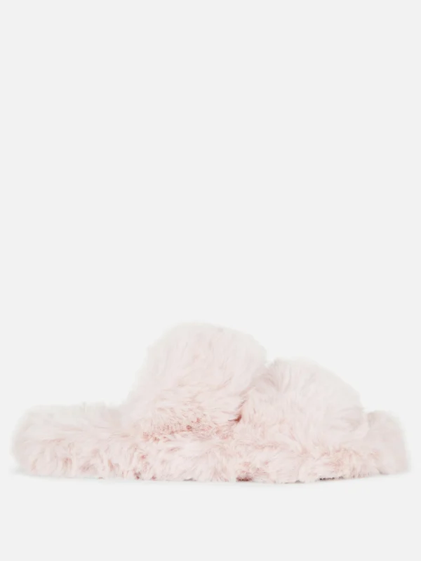 Primark Fluffy Double Strap Slippers Pink Best Sale