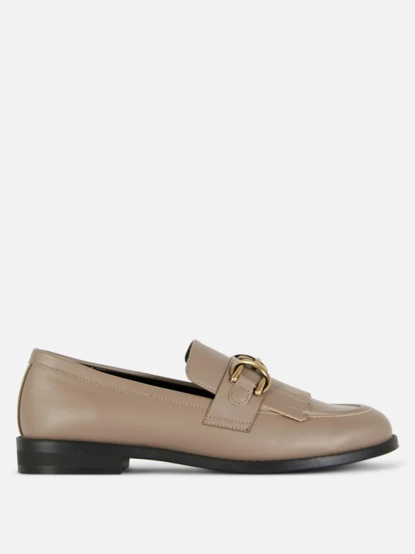 Primark Fringed Buckle Loafers Taupe Clearance