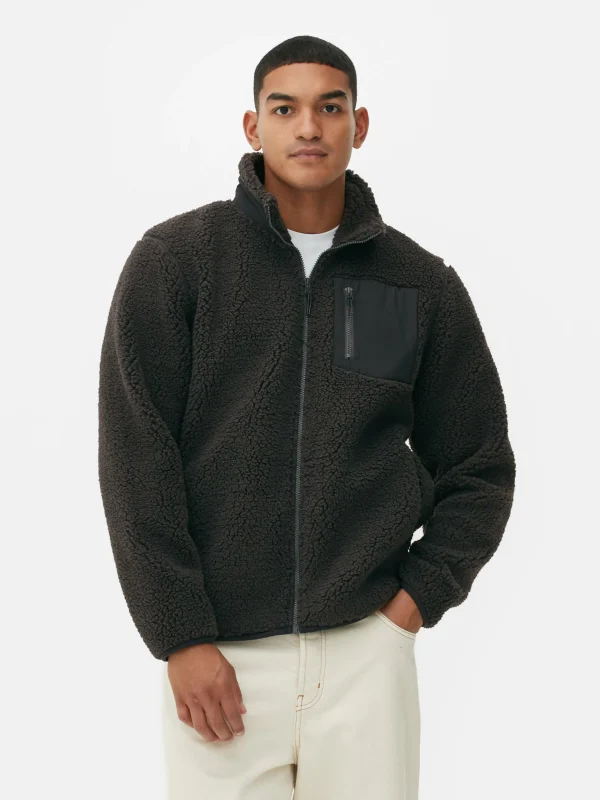 Primark Funnel Neck Borg Jacket Charcoal Cheap