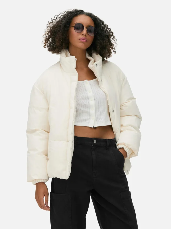 Primark Funnel Neck Puffer Jacket Cream Flash Sale