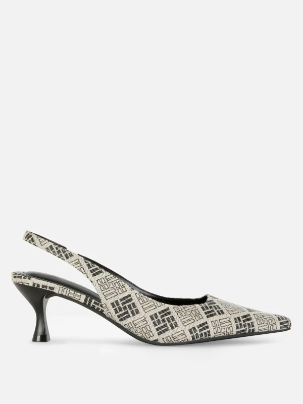 Primark Geometric Print Slingback Kitten Heels Black Cheap