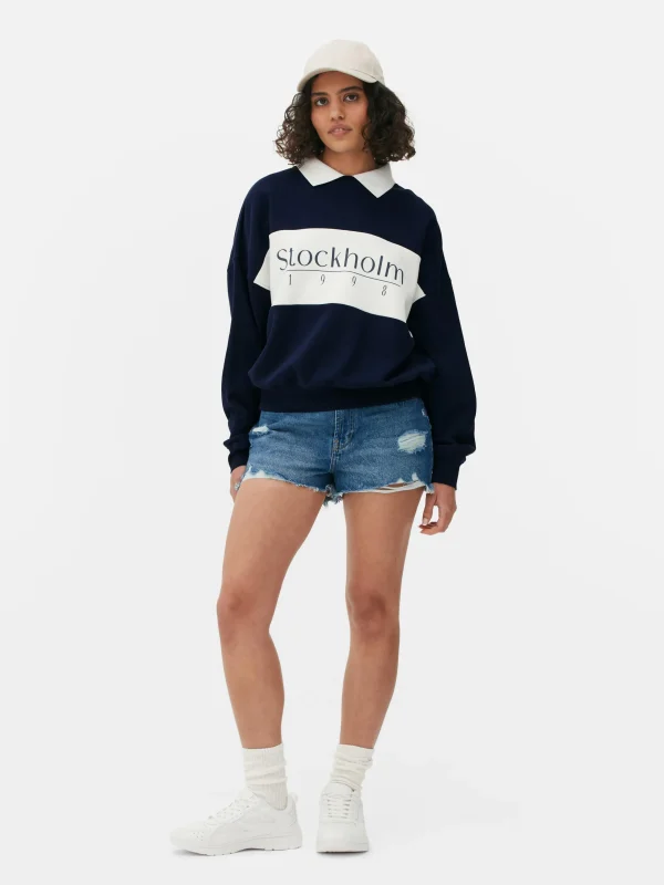 Primark Graphic Collared Sweatshirt Navy Sale