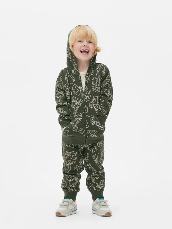 Primark Graphic Zip Hoodie Olive Clearance