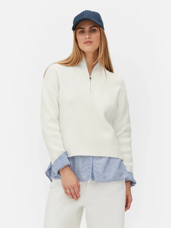 Primark Half Zip Sweater White Online