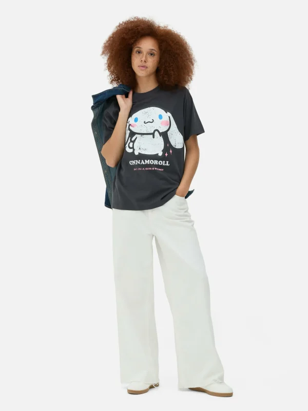 Primark Hello Kitty Cinnamoroll Oversized T-Shirt Charcoal Discount