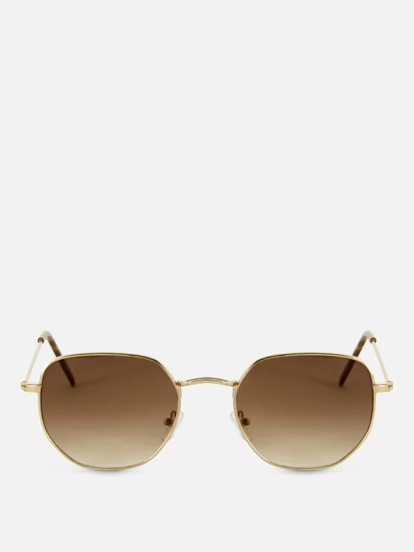 Primark Hexagonal Metal Frame Sunglasses Brown Cheap