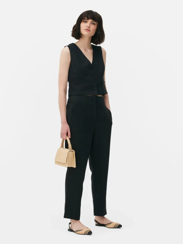Primark High Waist Pinstitch Pants Black Hot