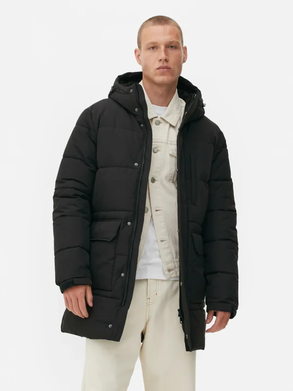 Primark Hooded Puffer Parka Black Cheap