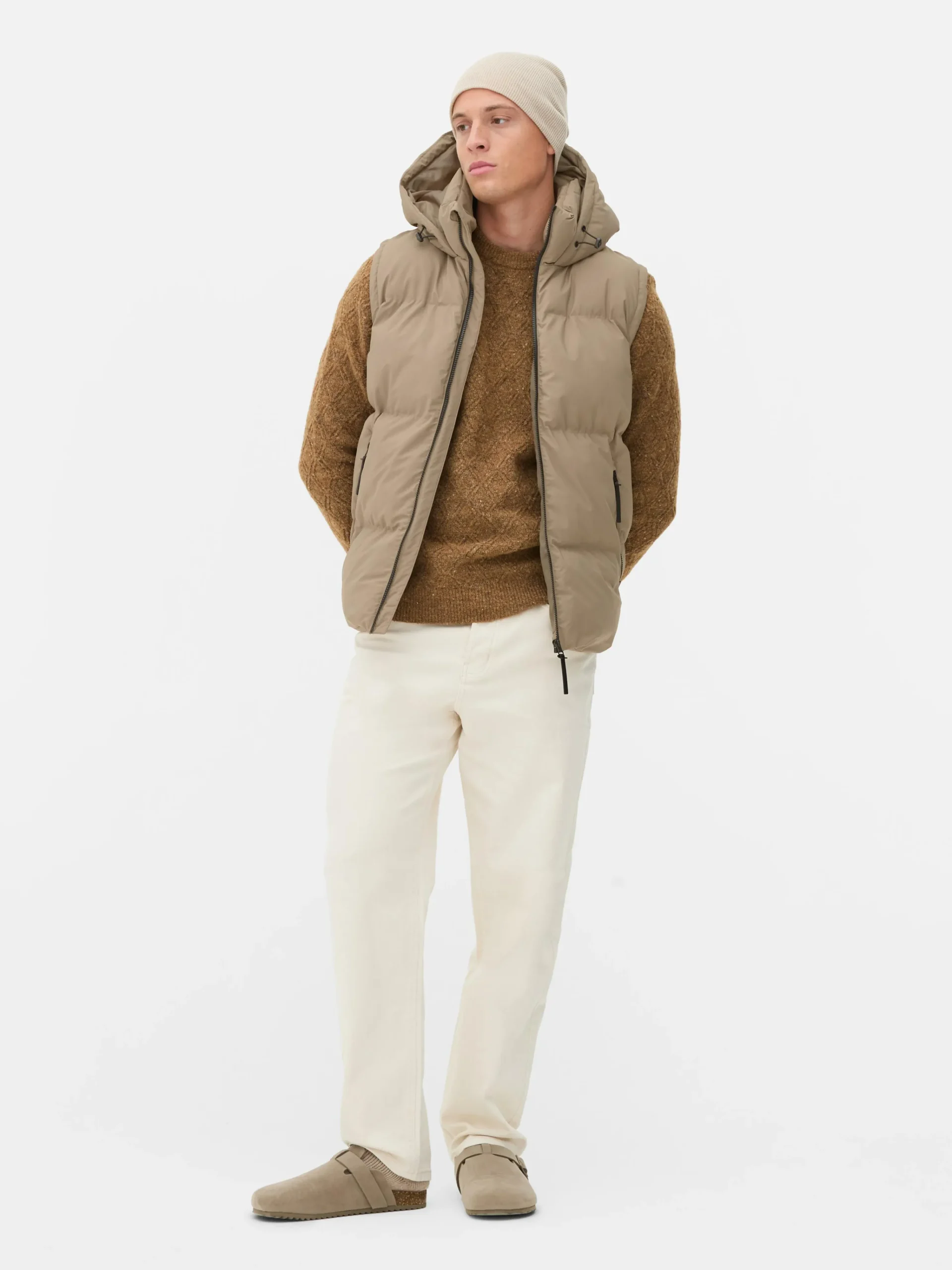 Primark Hooded Puffer Vest Tan Sale