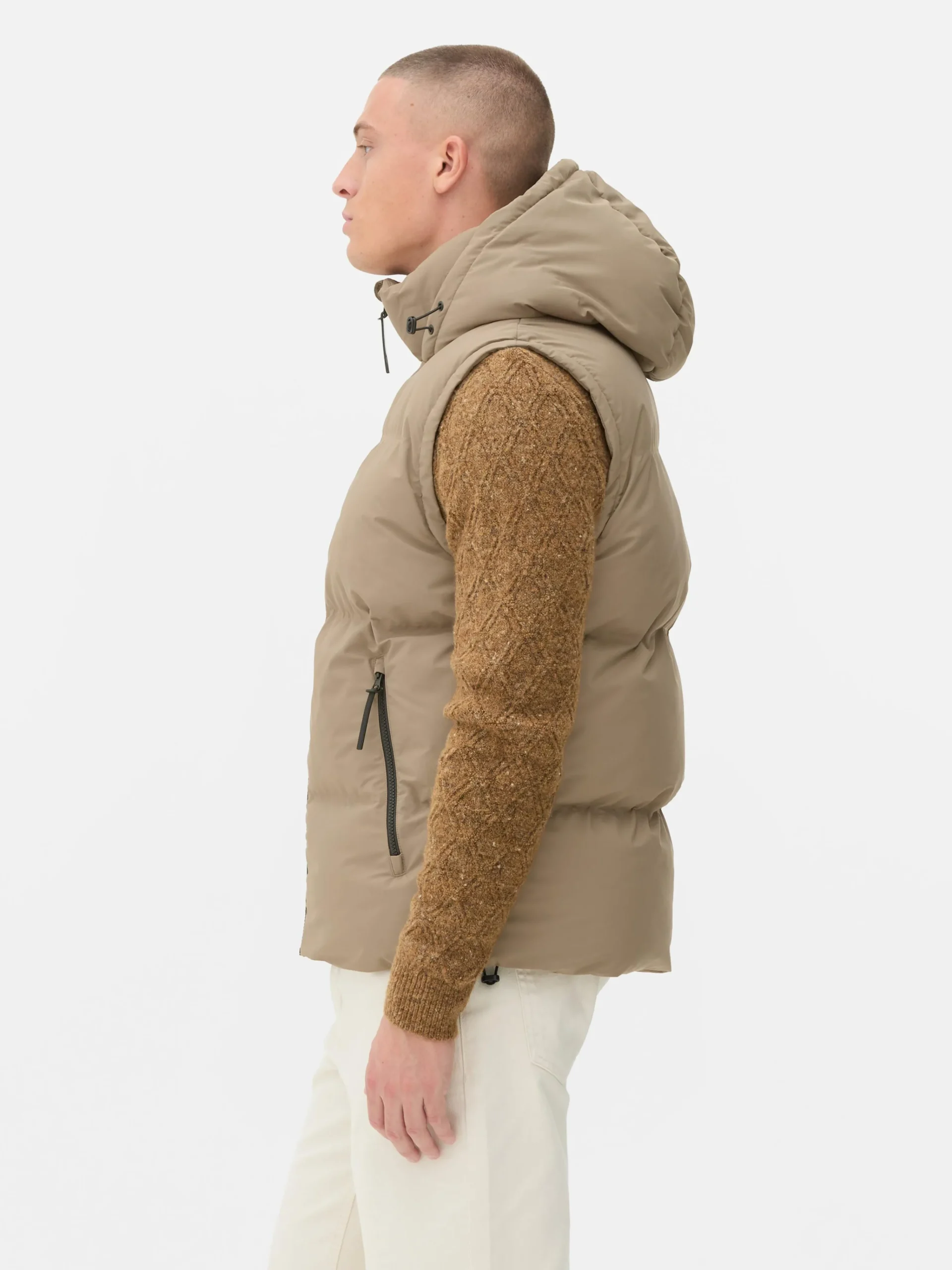 Primark Hooded Puffer Vest Tan Sale