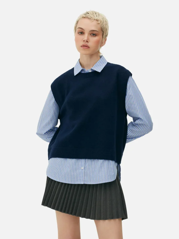 Primark 2-in-1 Layered Shirt Vest Navy Online