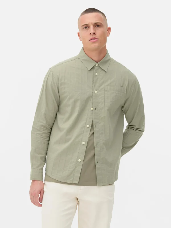 Primark Jacquard Long Sleeve Shirt Green Outlet