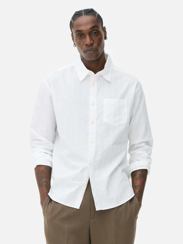 Primark Jacquard Long Sleeve Shirt White Shop