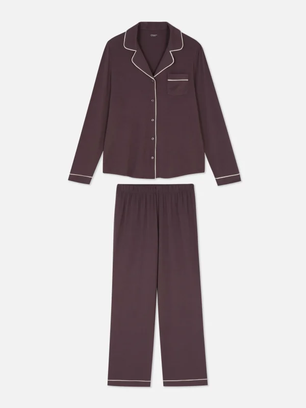 Primark Jersey Long Sleeve Boyfriend Pajamas Fig Outlet