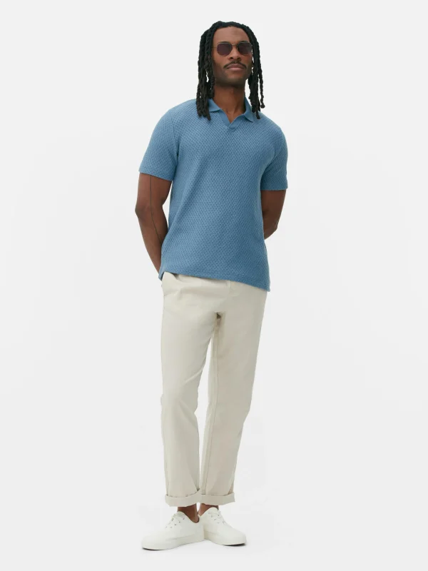 Primark Kem Textured Knit Polo Blue Cheap