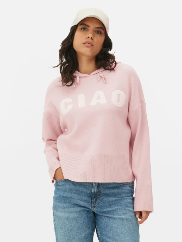 Primark Knitted Pullover Slogan Hoodie Blush Cheap