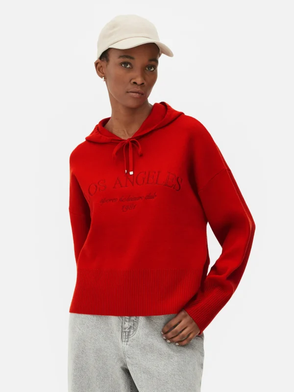 Primark Knitted Pullover Slogan Hoodie Red Sale