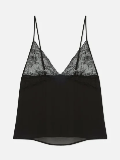 Primark Lace And Mesh Cami Pajama Top Black Cheap