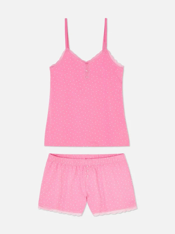 Primark Lace Trim Pajama Cami And Shorts Set Hot Pink Flash Sale