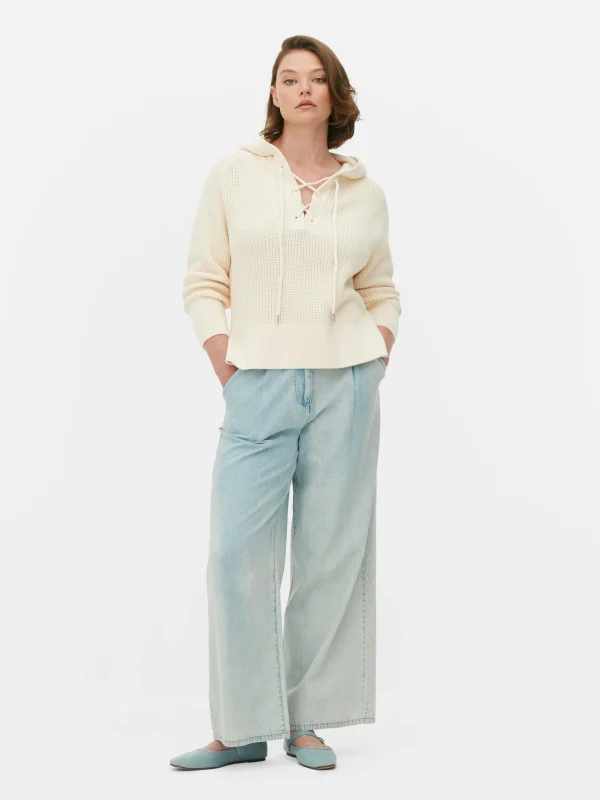 Primark Laced Front Hooded Sweater Ivory New