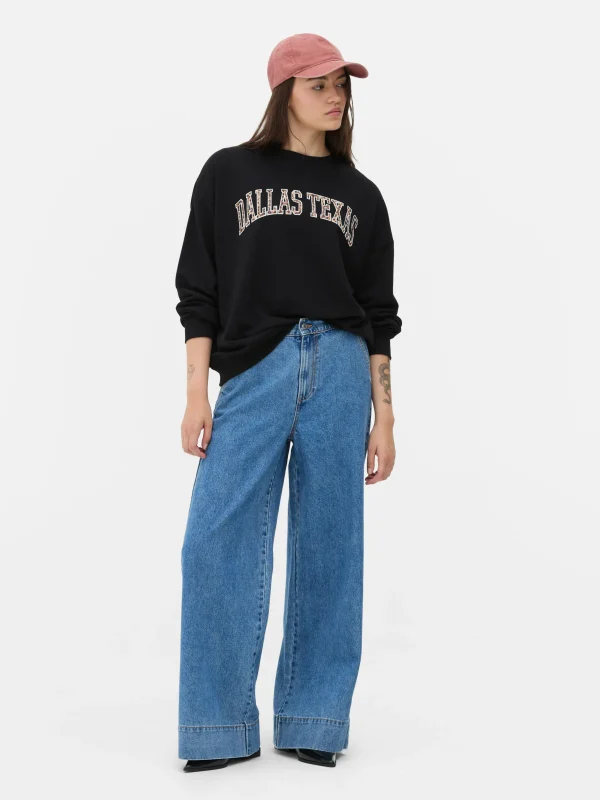 Primark Leopard Dallas Graphic Sweatshirt Black Fashion