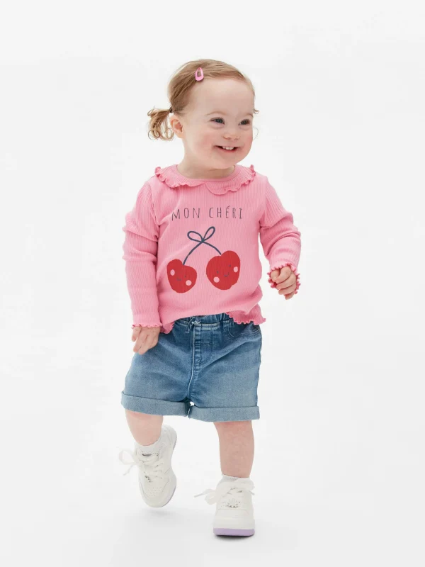 Primark Lettuce Hem Printed T-Shirt Pink Online
