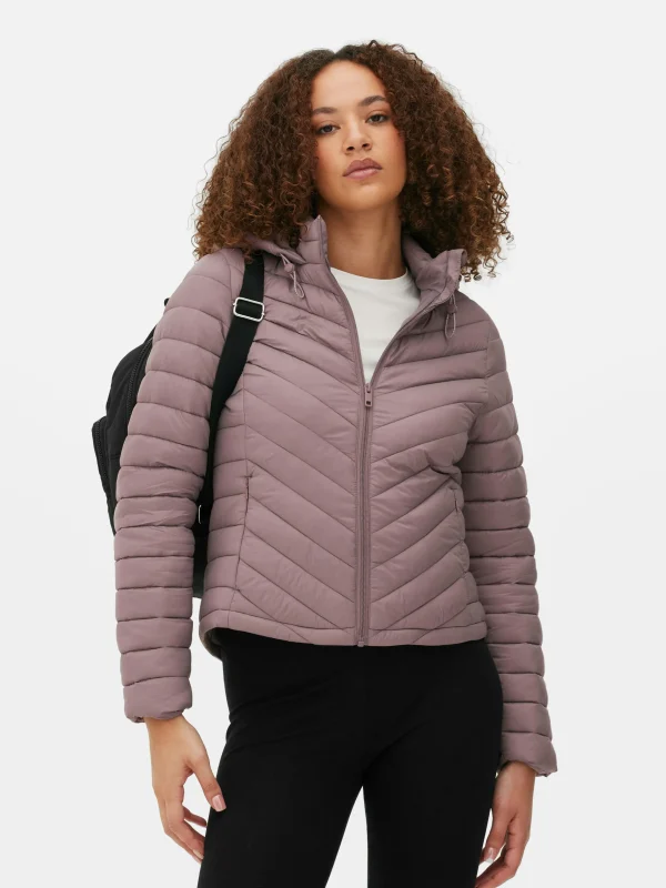 Primark Lightweight Hooded Puffer Jacket Dark Pink Clearance