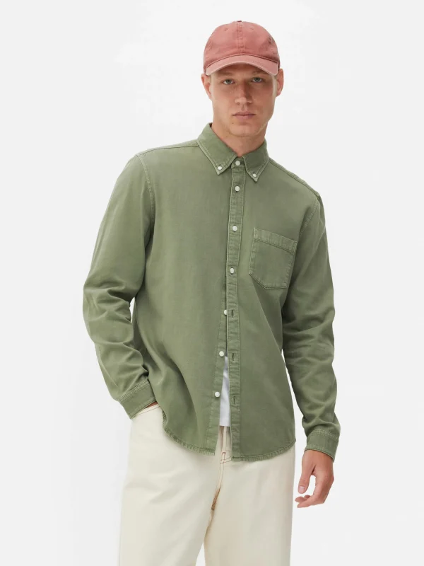 Primark Long Sleeve Cotton Twill Shirt Light Green Cheap