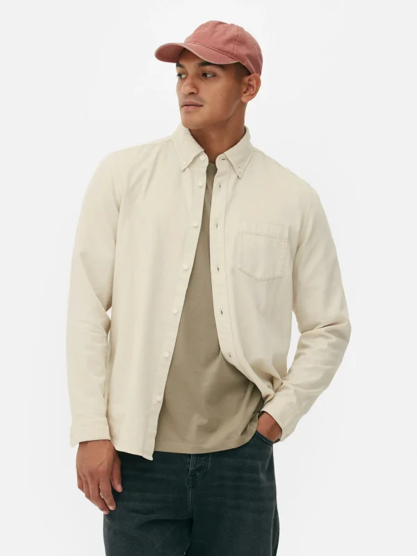 Primark Long Sleeve Cotton Twill Shirt Beige Outlet