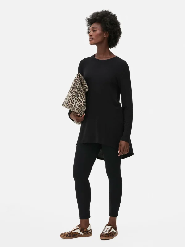 Primark Long Sleeve Long Curved Hem Top Black Outlet