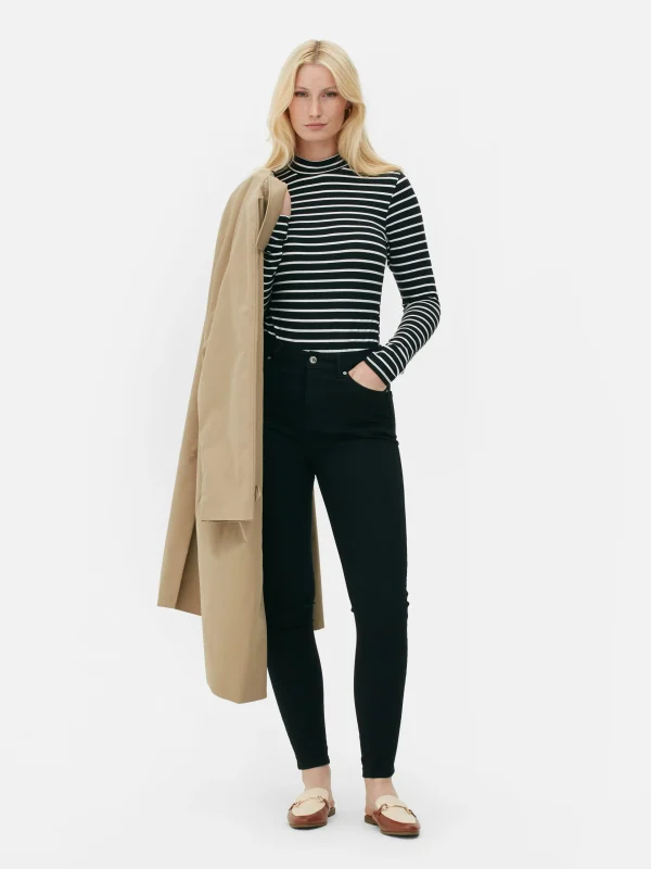 Primark Long Sleeve Turtleneck Bodysuit Black/White Flash Sale